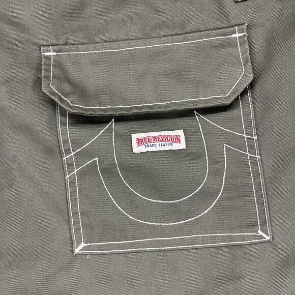 True Religion Jeans Cargo pants Men's Size 38 Kalamata Green $159 Flap - Picture 15 of 16